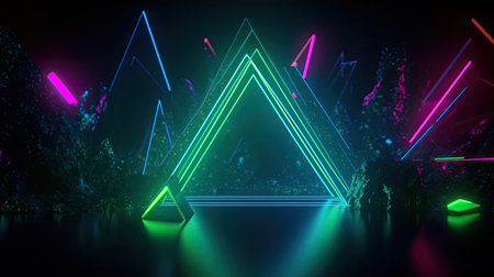 Concept illustration of abstract futuristic neon background. fantasy wallpaper. Generative AIの素材