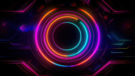 Concept illustration of abstract futuristic neon background. fantasy wallpaper. Generative AIの素材