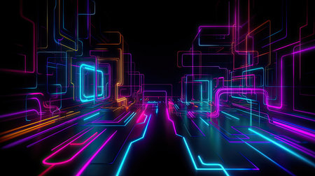 Concept illustration of abstract futuristic neon background. fantasy wallpaper. Generative AIの素材