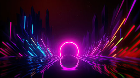 Concept illustration of abstract futuristic neon background. fantasy wallpaper. Generative AIの素材