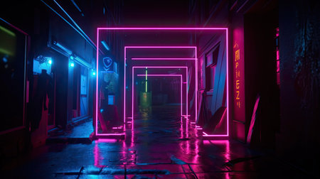 Concept illustration of abstract futuristic neon background. fantasy wallpaper. Generative AIの素材