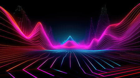 Concept illustration of abstract futuristic neon background. fantasy wallpaper. Generative AIの素材