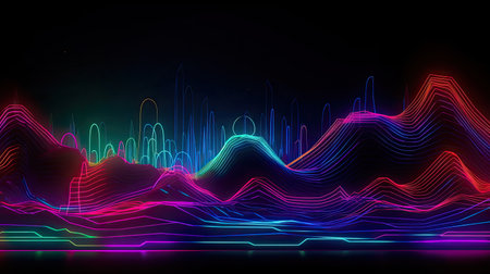 Concept illustration of abstract futuristic neon background. fantasy wallpaper. Generative AIの素材