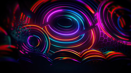 Concept illustration of abstract futuristic neon background. fantasy wallpaper. Generative AIの素材