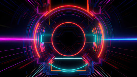 Concept illustration of abstract futuristic neon background. fantasy wallpaper. Generative AIの素材