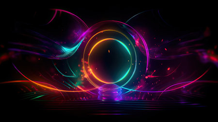 Concept illustration of abstract futuristic neon background. fantasy wallpaper. Generative AIの素材