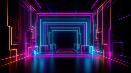 Concept illustration of abstract futuristic neon background. fantasy wallpaper. Generative AIの素材