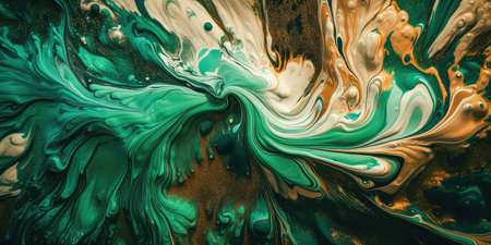 Concept illustration of a vintage paint background with swirls of green and gold. Generative AIの素材