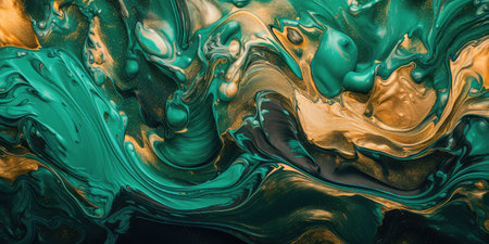 Concept illustration of a vintage paint background with swirls of green and gold. Generative AIの素材