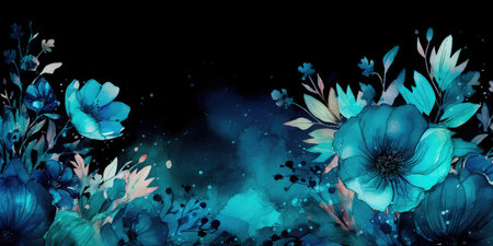 Concept illustration of a watercolor floral background with dreamy intricate details playing with pastel hues and mysterious black and blue plants. Generative AIの素材