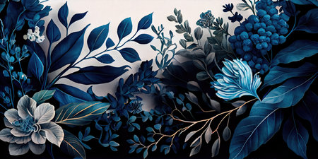 Concept illustration of a watercolor floral background with dreamy intricate details playing with pastel hues and mysterious black and blue plants. Generative AIの素材