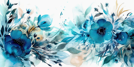 Concept illustration of a watercolor floral background with dreamy intricate details playing with pastel hues and mysterious black and blue plants. Generative AIの素材