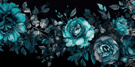Concept illustration of a watercolor floral background with dreamy intricate details playing with pastel hues and mysterious black and blue plants. Generative AIの素材