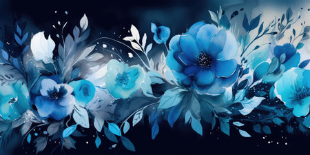 Concept illustration of a watercolor floral background with dreamy intricate details playing with pastel hues and mysterious black and blue plants. Generative AIの素材