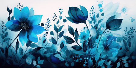 Concept illustration of a watercolor floral background with dreamy intricate details playing with pastel hues and mysterious black and blue plants. Generative AIの素材