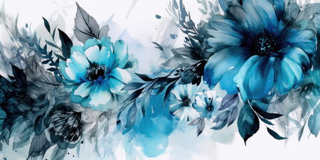 Concept illustration of a watercolor floral background with dreamy intricate details playing with pastel hues and mysterious black and blue plants. Generative AIの素材