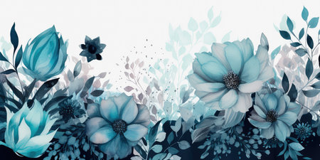 Concept illustration of a watercolor floral background with dreamy intricate details playing with pastel hues and mysterious black and blue plants. Generative AIの素材