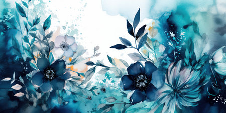 Concept illustration of a watercolor floral background with dreamy intricate details playing with pastel hues and mysterious black and blue plants. Generative AIの素材