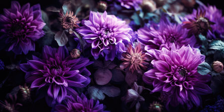 Concept illustration of a decorative violet floral background. Generative AIの素材