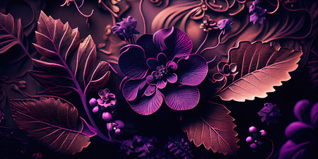 Concept illustration of a decorative violet floral background. Generative AIの素材