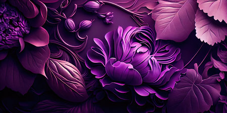 Concept illustration of a decorative violet floral background. Generative AIの素材