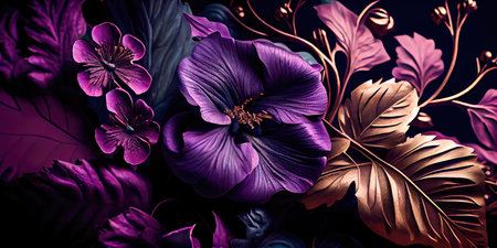 Concept illustration of a decorative violet floral background. Generative AIの素材