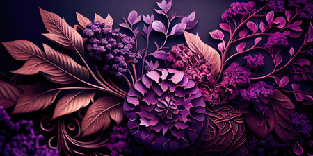 Concept illustration of a decorative violet floral background. Generative AIの素材