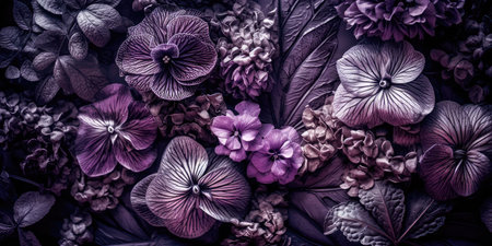 Concept illustration of a decorative violet floral background. Generative AIの素材