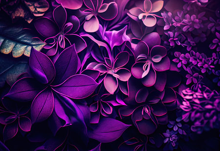 Concept illustration of a decorative violet floral background. Generative AIの素材