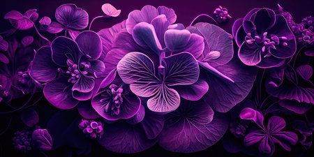 Concept illustration of a decorative violet floral background. Generative AIの素材