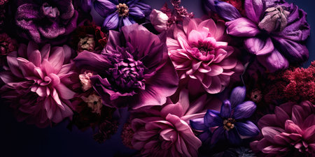 Concept illustration of a decorative violet floral background. Generative AIの素材