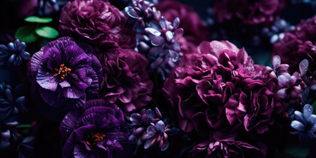 Concept illustration of a decorative violet floral background. Generative AIの素材