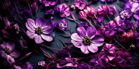 Concept illustration of a decorative violet floral background. Generative AIの素材