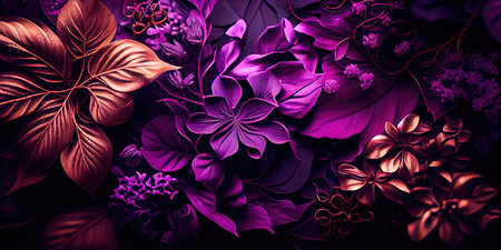 Concept illustration of a decorative violet floral background. Generative AIの素材