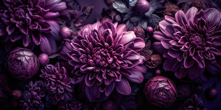 Concept illustration of a decorative violet floral background. Generative AIの素材