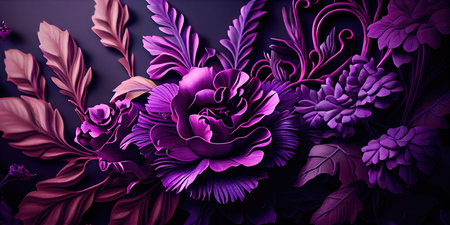 Concept illustration of a decorative violet floral background. Generative AIの素材