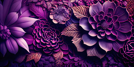 Concept illustration of a decorative violet floral background. Generative AIの素材