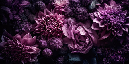 Concept illustration of a decorative violet floral background. Generative AIの素材