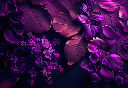Concept illustration of a decorative violet floral background. Generative AIの素材
