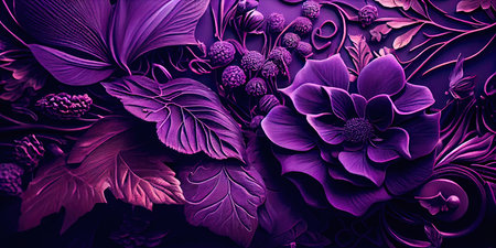 Concept illustration of a decorative violet floral background. Generative AIの素材