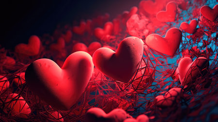 Concept illustration of a valentine background with hearts. Generative AIの素材