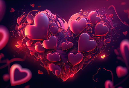 Concept illustration of a valentine background with hearts. Generative AIの素材