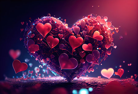 Concept illustration of a valentine background with hearts. Generative AIの素材