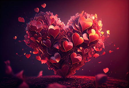 Concept illustration of a valentine background with hearts. Generative AIの素材