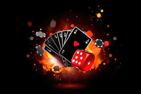 Concept illustration of a gambling element, poker chips and cards. casino. Generative AIの素材