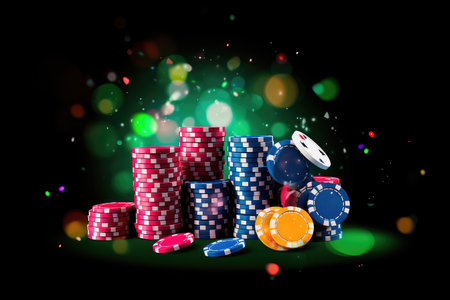 Concept illustration of a gambling element, poker chips and cards. casino. Generative AIの素材