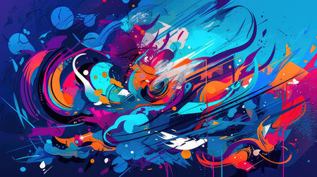 Concept illustration of a abstract Background Blue Fantasy Colorful Graffiti. Generative AIの素材