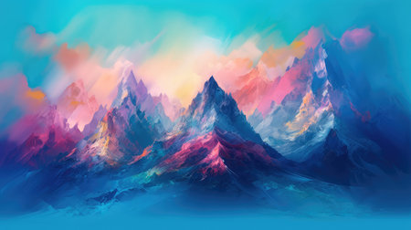 Concept illustration of a abstract mountain Background Art Paintings Blue Fantasy. Generative AIの素材