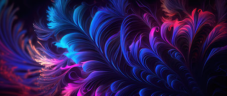 Concept illustration of a mesmerizing interstellar fractal of hair in retro neon tones. Generative AIの素材