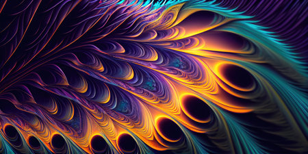 Concept illustration of a mesmerizing interstellar fractal of hair in retro neon tones. Generative AIの素材